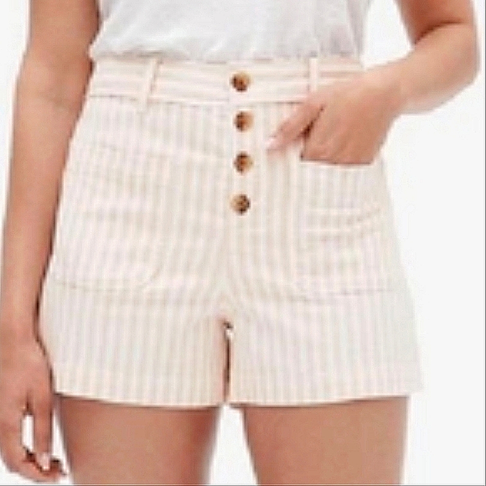 GAP High Waist Striped Shorts Rise 90s Square Pockets Button Fly Railroad Stripe